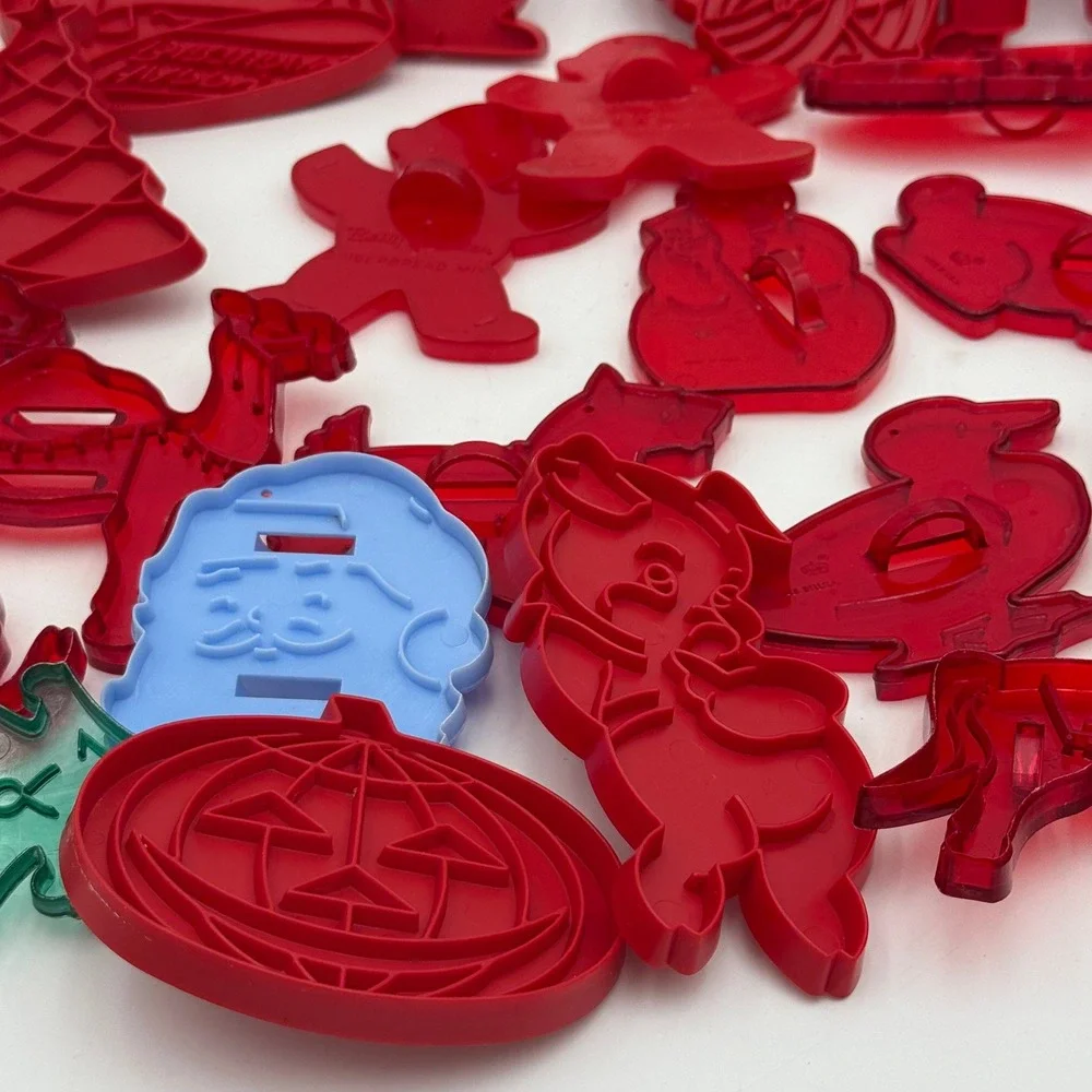 Vintage Plastic Cookie Cutter Lot Betty Crocker Holiday Christmas Halloween Red